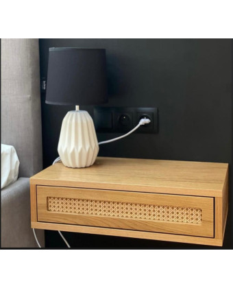 RATTAN Wall-Mounted Nightstand with Viennese Wickerwork, Wooden Nightstand for the Bedroom. RATTAN Wall-Mounted Nightstand with Viennese Wickerwork, Wooden Nightstand for the Bedroom.