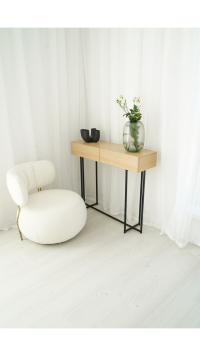 Mebel do przedpokoju z naturalnym blatem i czarnym stelażem – model RUBY Mebel do przedpokoju z naturalnym blatem i czarnym stelażem – model RUBY