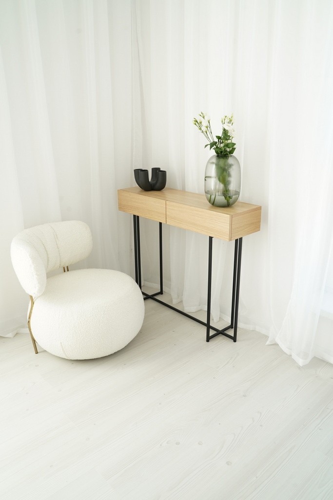 Mebel do przedpokoju z naturalnym blatem i czarnym stelażem – model RUBY Mebel do przedpokoju z naturalnym blatem i czarnym stelażem – model RUBY
