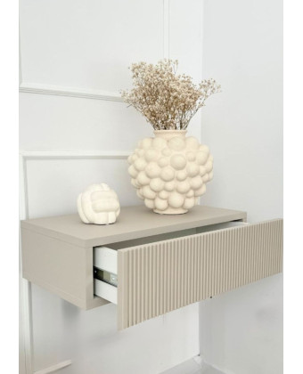 Kendra Wall-Mounted Cashmere Nightstand with Grooved Front - PAPIERÓWKA MEBLE Kendra Wall-Mounted Cashmere Nightstand with Grooved Front - PAPIERÓWKA MEBLE