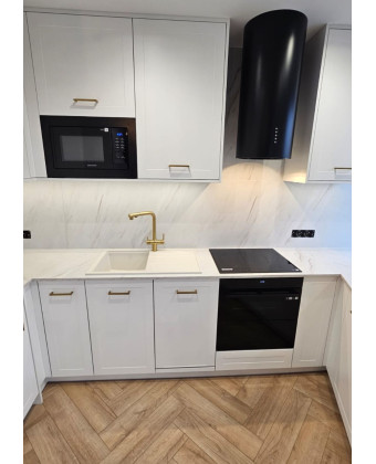White kitchen with milled cabinet fronts, Leszno White kitchen with milled cabinet fronts, Leszno