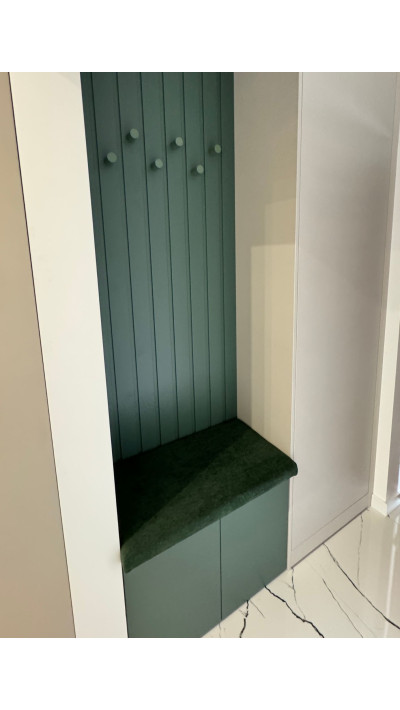 Shoe cabinet with an upholstered seat and panels - custom-made furniture in Leszno