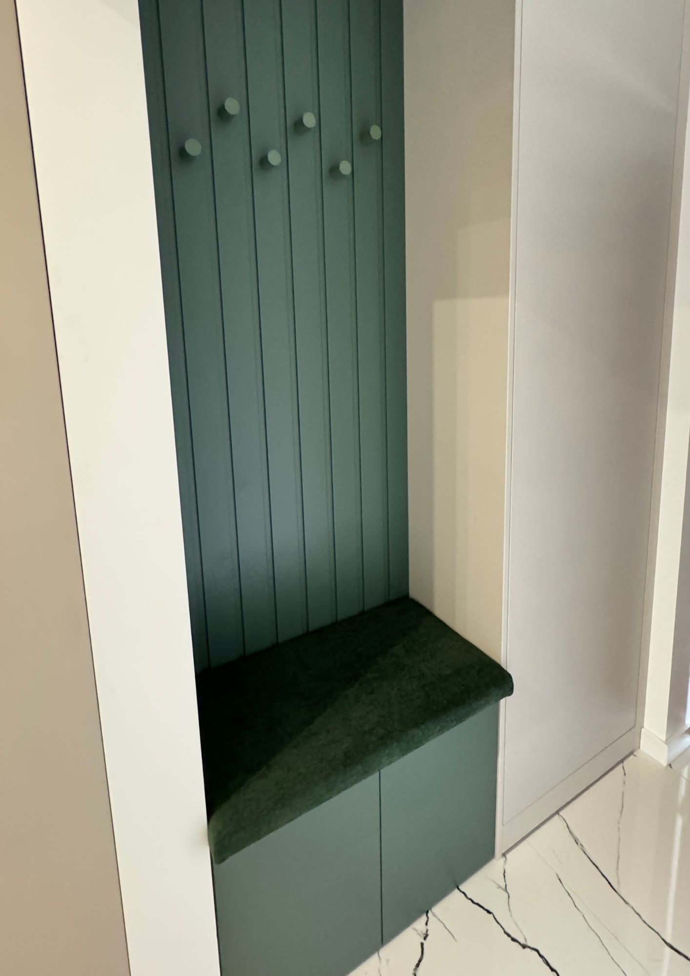 Shoe cabinet with an upholstered seat and panels - custom-made furniture in Leszno