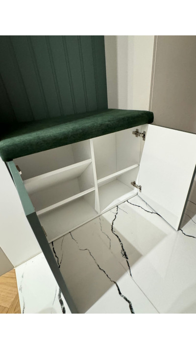 Shoe cabinet with an upholstered seat and panels - custom-made furniture in Leszno