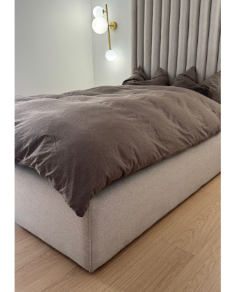 Beige Upholstered Bed with Upholstered Panels