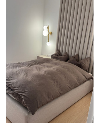 Beige Upholstered Bed with Upholstered Panels