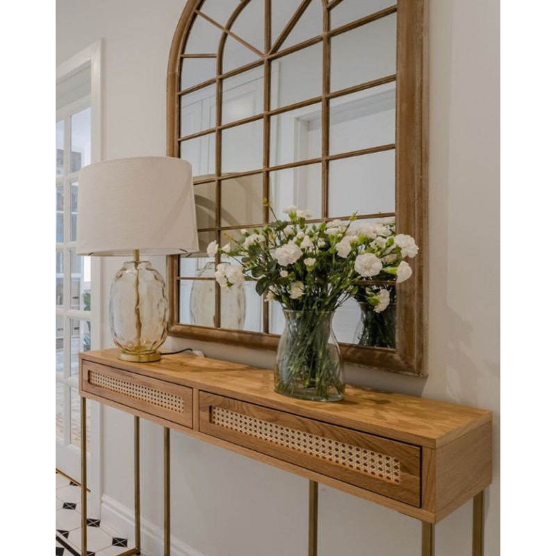 Tokio - przyścienna konsola z szufladami i rattanem