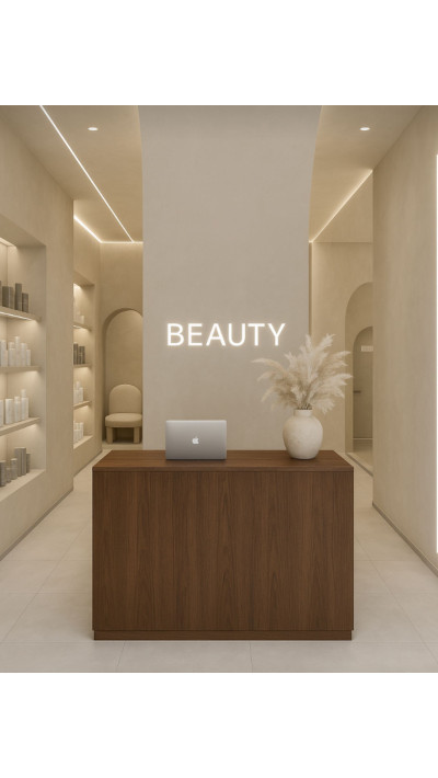 Nowoczesna ryflowana lada recepcyjna | Recepcja do salonu beauty, kosmetyczna, fryzjerska