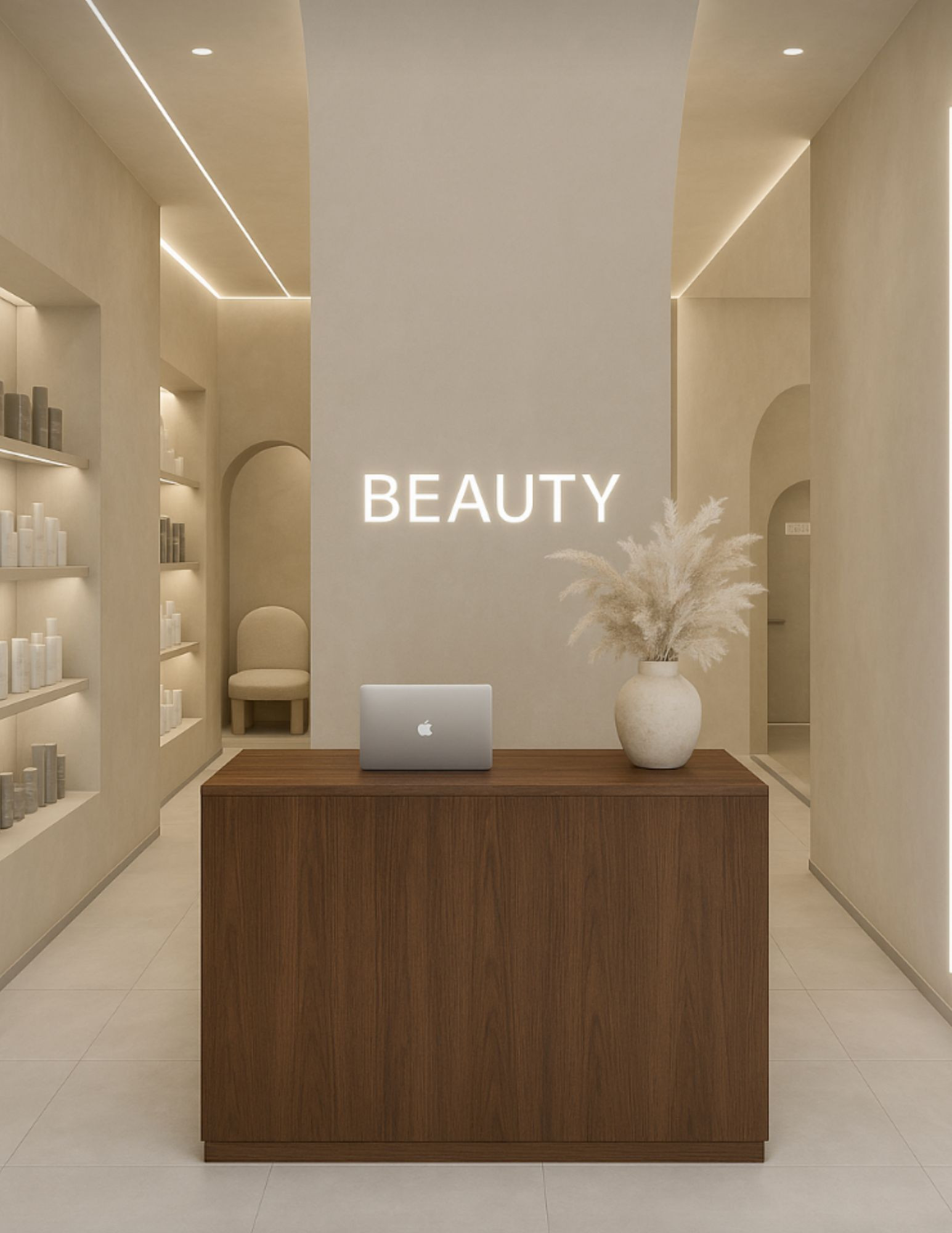 Nowoczesna ryflowana lada recepcyjna | Recepcja do salonu beauty, kosmetyczna, fryzjerska