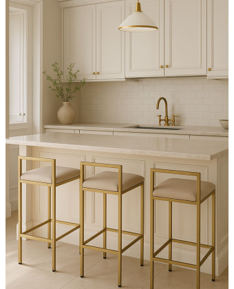 ZO Gold Bar Stool with Upholstered Seat | Elegant and Modern