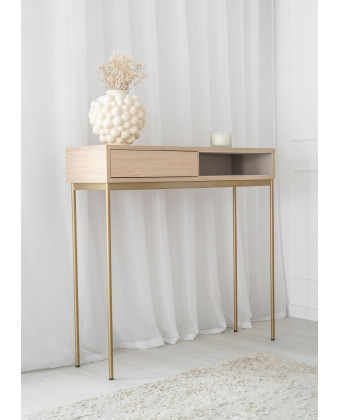 Konsola NOVA z szufladą i wnęką na złotych nogach – 100 cm
