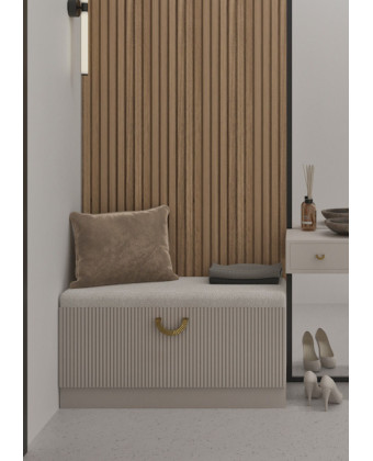 Shoe cabinet with an upholstered seat in cashmere color