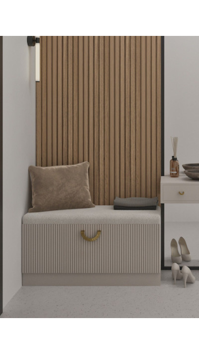 Shoe cabinet with an upholstered seat in cashmere color