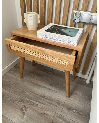 Small ARIZONA side table in the Japandi style with rattan weaving