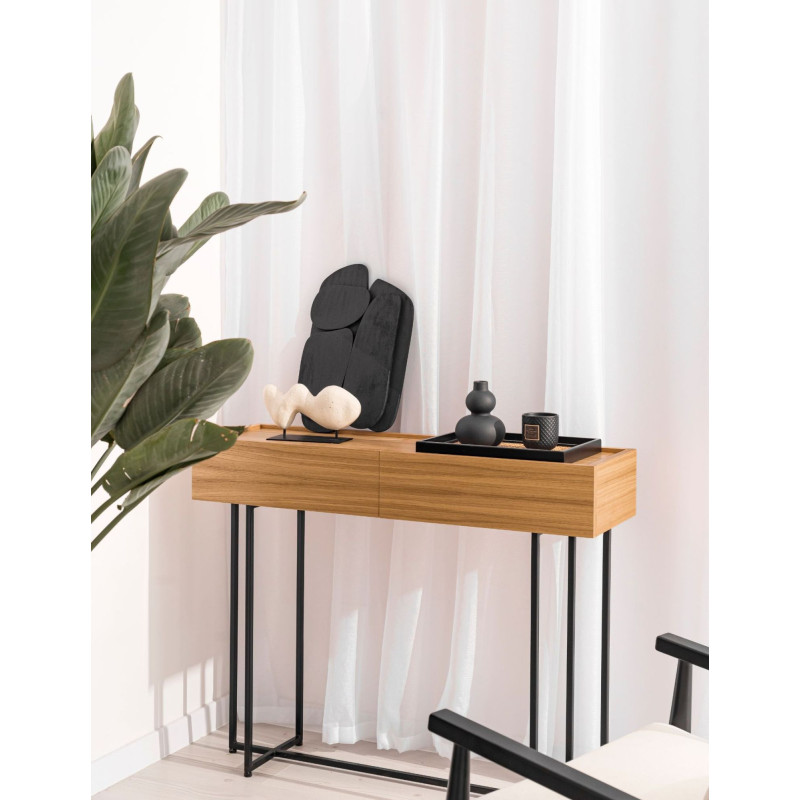 Konsola przyścienna ALICE I z dębowym frontem i szufladami | Minimalistyczna i elegancka forma