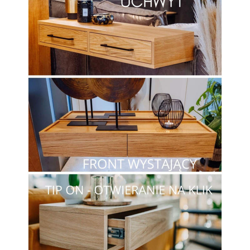 Wisząca szafka MILEY – Drewniana toaletka z szufladami do sypialni.