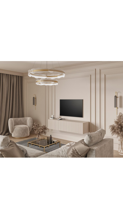 Nowoczesna szafka pod telewizor w kolorze kaszmiru – model BOSTON z pionowym frezowaniem Nowoczesna szafka pod telewizor w kolorze kaszmiru – model BOSTON z pionowym frezowaniem
