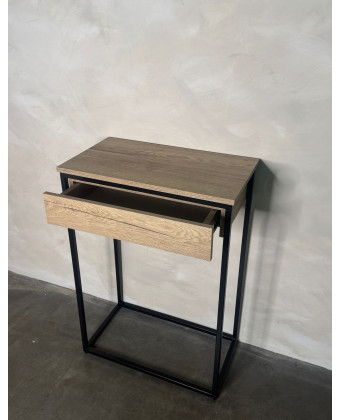 Konsola 66×37×94 cm z szufladą – dąb i czarna stal