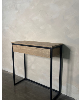 Konsola 80x32x80 cm z szufladą – dąb i czarna stal