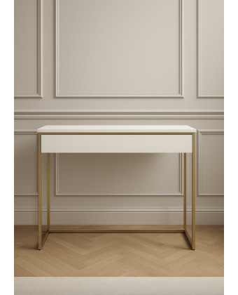 Nowoczesna kaszmirowa konsola na złotych nogach | Minimalistyczna konsola do salonu i sypialni