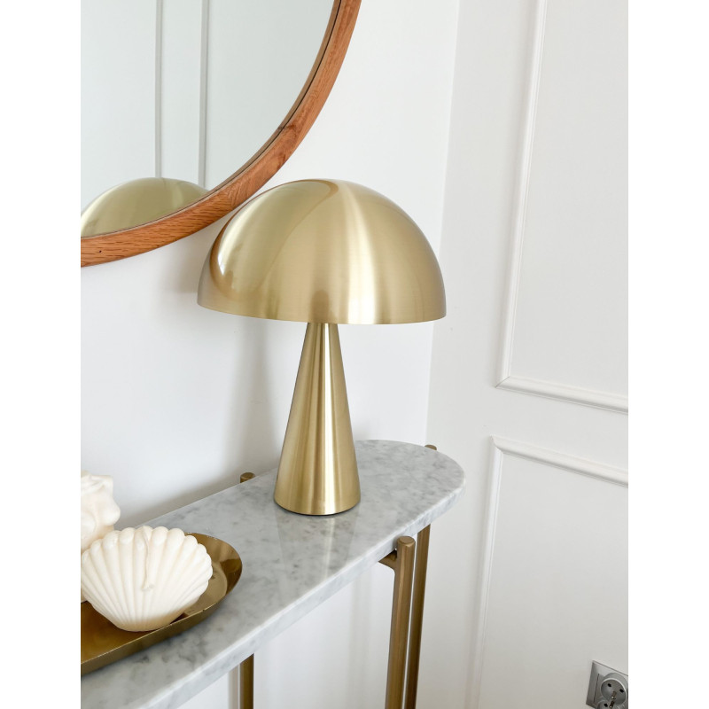 Złota konsola TRIXA z eliptycznym blatem z marmuru | Styl glamour i lekkość