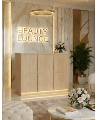 A minimalist reception area for the SALEM beauty salon
