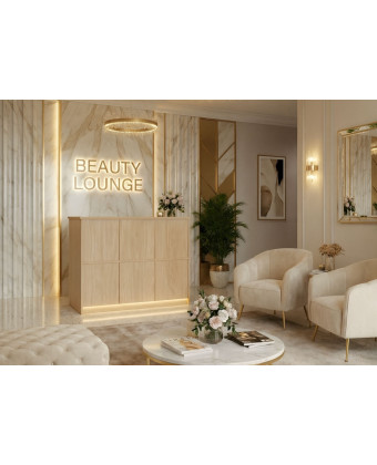 Minimalistyczna recepcja do salonu beauty SALEM – front segmentowy