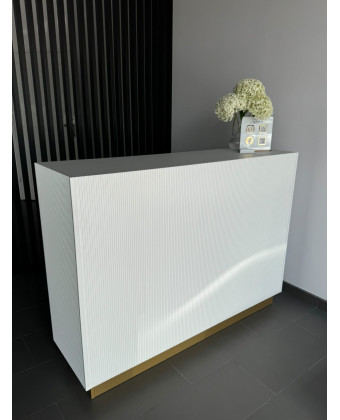 Reception desk for a beauty salon. Grooved reception desk for the waiting area. Reception desk for a beauty salon. Grooved reception desk for the waiting area.