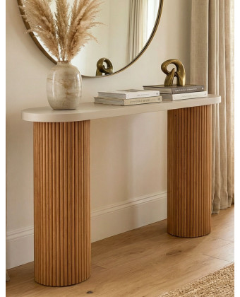 Konsola 120x30x90 kaszmirowa z drewnianymi nogami | Ostatnia sztuka