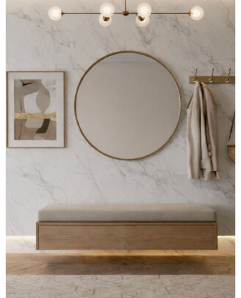 MAEL Wall-Mounted Shoe Cabinet with Upholstered Seat | Minimalist Design and Warm Wood