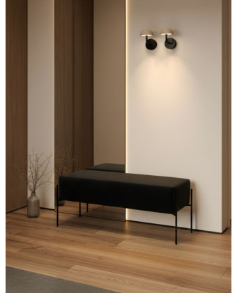 black upholstered bench for the entryway; modern bench for the foyer