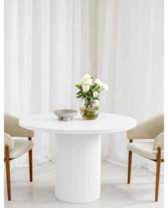 Okrągły stół rozkładany biały – fornir dębowy | średnica 110–210 cm