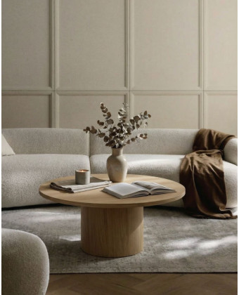 Okrągły stolik kawowy BRIGITTE z forniru dębowego | Papierówka