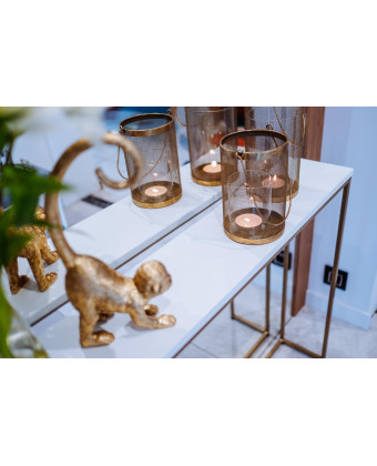 złota konsola do przedpokoju SILVIA wąska konsola glamour z białym blatem 20 cm