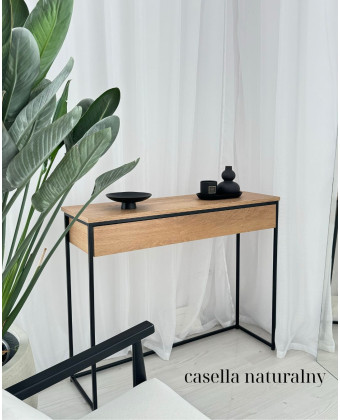 Wąska konsola do przedpokoju z dębowym frontem i czarną podstawą – model IDA II