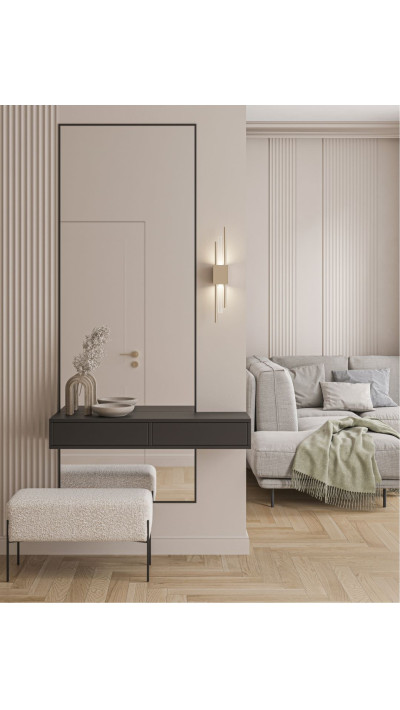 Black wall-mounted cabinet with drawers. Hallway console table with drawers.