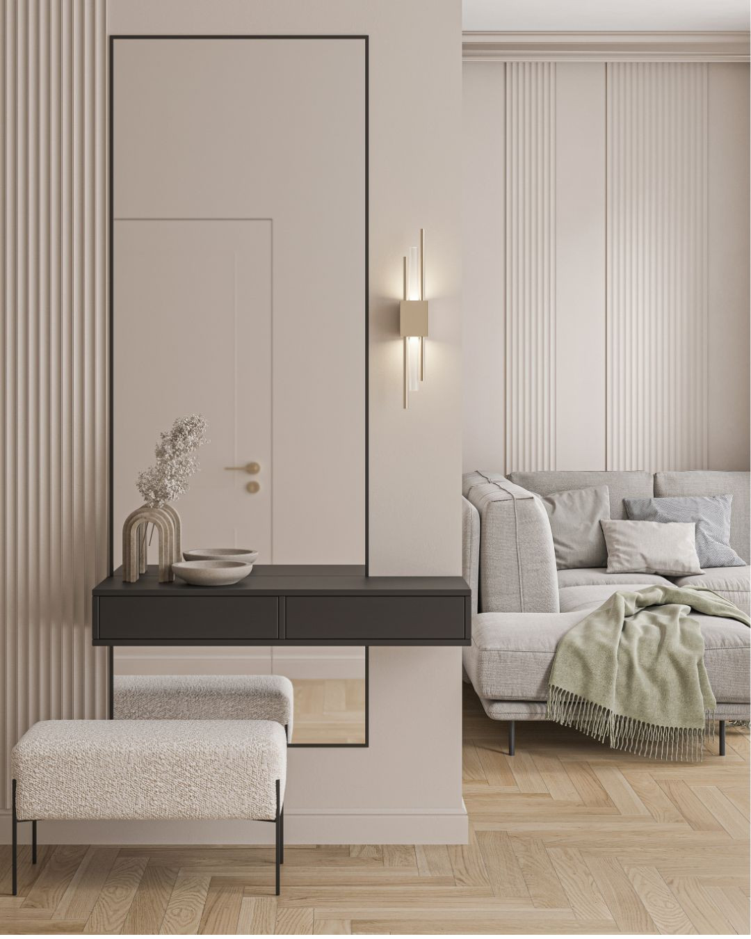 Black wall-mounted cabinet with drawers. Hallway console table with drawers.