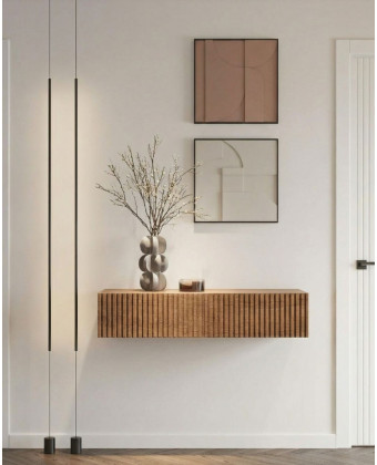 PIA - podwieszana konsola ścienna w stylu skandynawski z ryflowanymi frontami