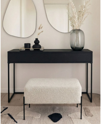 MARIKA console table—a modern black console table for the entryway, placed under a mirror