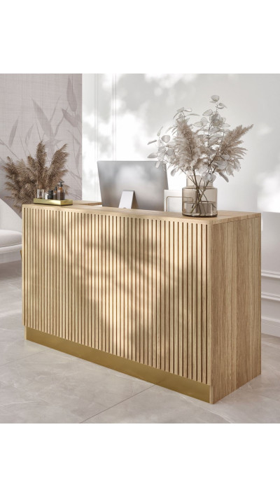 ASHER Reception Desk: Grooved Reception Counter for a Beauty Salon—Modern Beauty Salon Reception Desk ASHER Reception Desk: Grooved Reception Counter for a Beauty Salon—Modern Beauty Salon Reception Desk