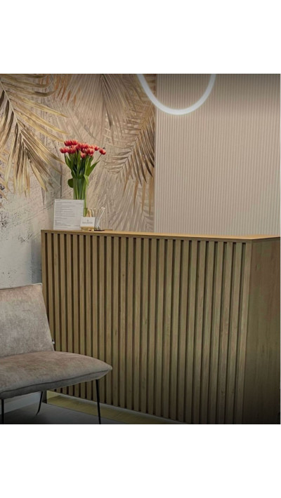 ASHER Grooved Reception Desk—a premium reception desk for beauty salons and hair salons ASHER Grooved Reception Desk—a premium reception desk for beauty salons and hair salons