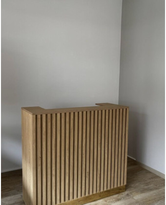 ASHER Reception Desk: Grooved Reception Counter for a Beauty Salon—Modern Beauty Salon Reception Desk ASHER Reception Desk: Grooved Reception Counter for a Beauty Salon—Modern Beauty Salon Reception Desk