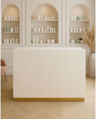 Grooved beauty reception desk, white slatted reception desk