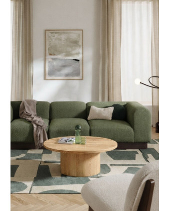 Stolik kawowy BRIGITTE w stylu japandi okrągły drewniany do salonu japandi