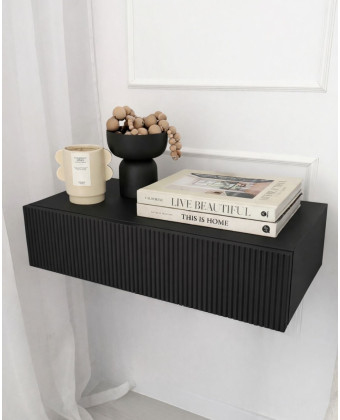 szafka nocna czarna Kendra wisząca ryflowany front - PAPIERÓWKA MEBLE szafka nocna czarna Kendra wisząca ryflowany front - PAPIERÓWKA MEBLE