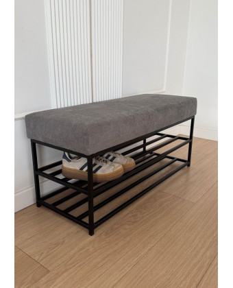 Ławka do przedpokoju z półką na buty – tapicerowana ławka metalowa