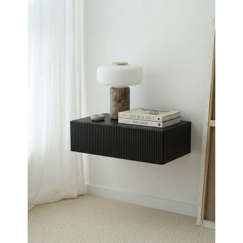 szafka nocna czarna Kendra wisząca ryflowany front - PAPIERÓWKA MEBLE szafka nocna czarna Kendra wisząca ryflowany front - PAPIERÓWKA MEBLE