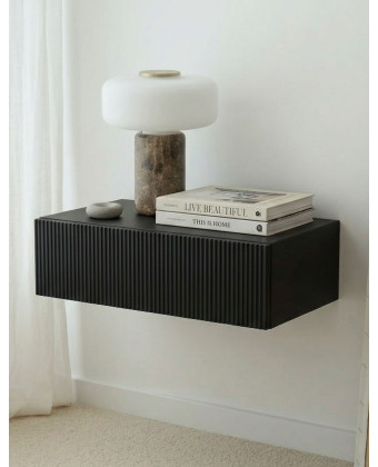 szafka nocna czarna Kendra wisząca ryflowany front - PAPIERÓWKA MEBLE