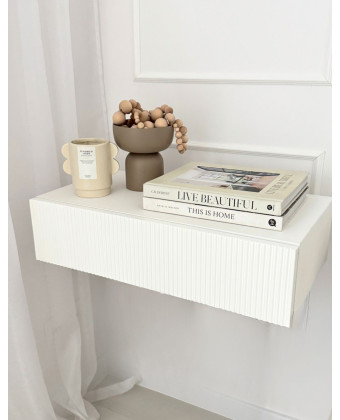 szafka nocna biała wisząca Kendra z ryflowanym frontem do sypialni nowoczesna szafka nocna PAPIERÓWKA MEBLE