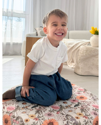 puf BLOOM okrągły puf podłogowy w kwiatowy wzór do salonu